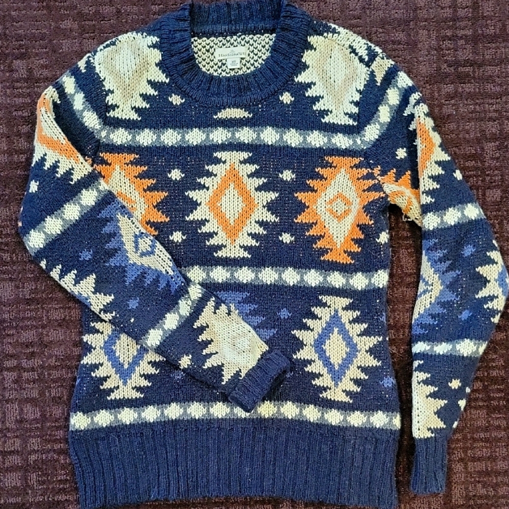 LL Bean 100% cotton intarsia sqeater